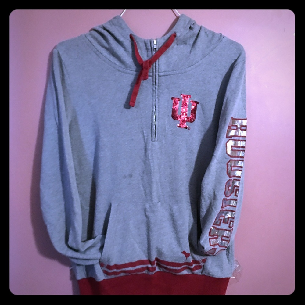 Pink Indiana college IU hoodie sweater 3/4 sipper